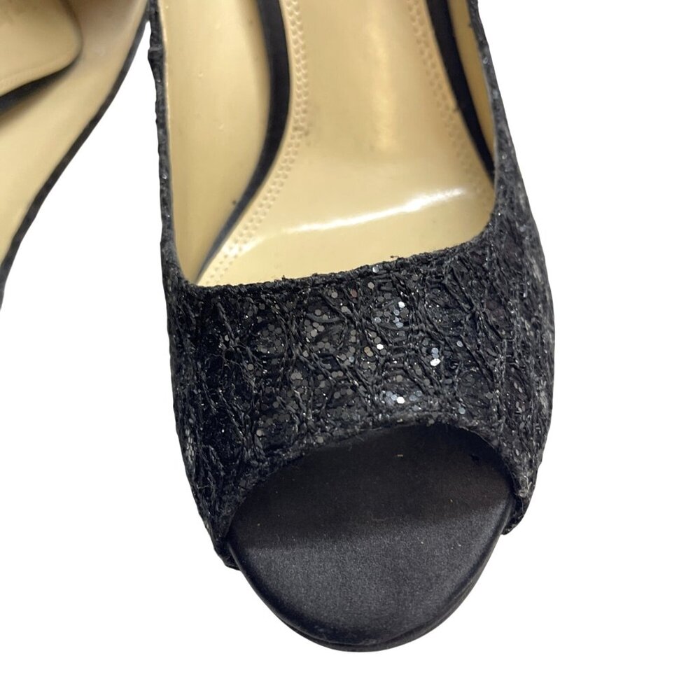 Enzo Angiolini EAMAIVEN Black Glitter Stiletto Open Toe Pump Sz 8 M High Heel - Picture 4 of 10